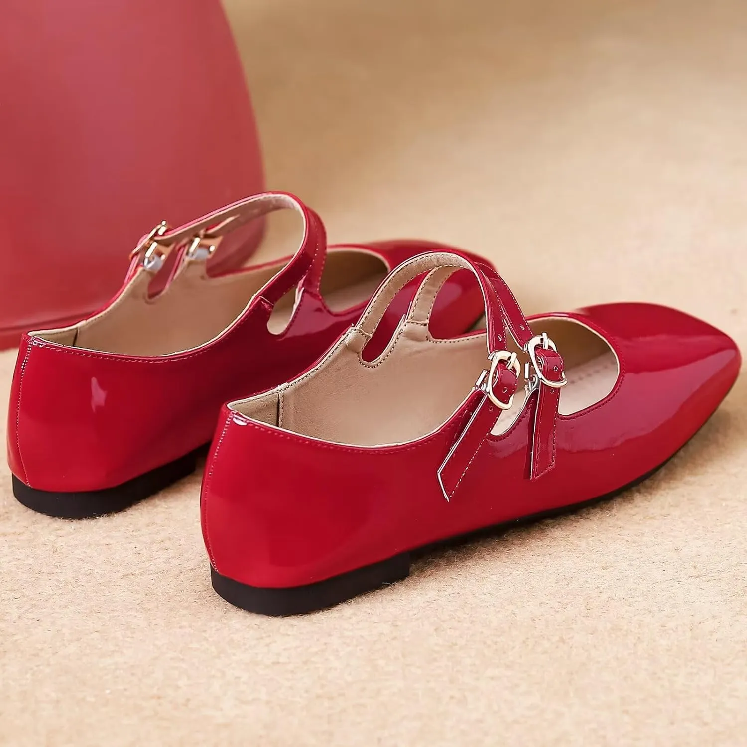 Stunner Women's Mary Jane Flats Retro Square Toe Soft Ballet Flats Comfort Double Line Strap Wedding Dressy Flats 2