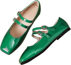 Stunner Women's Mary Jane Flats Retro Square Toe Soft Ballet Flats Comfort Double Line Strap Wedding Dressy Flats 2