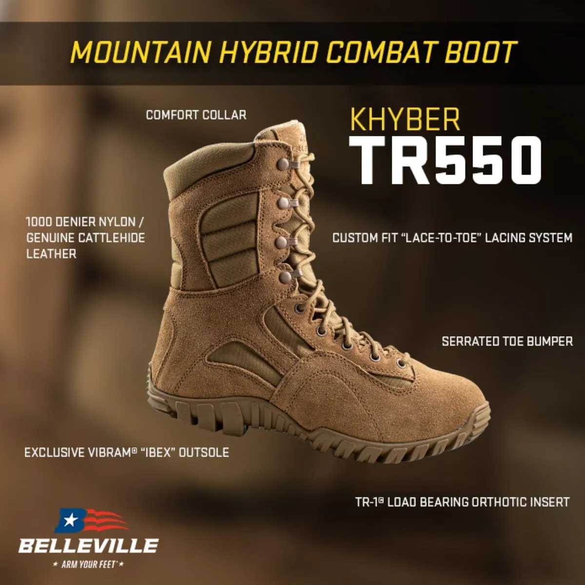TACTICAL RESEARCH Khyber TR550 8” Army OCP ACU Lightweight Hot Weather Mountain Hybrid Combat Boots For Men - Coyote Brown Cattlehide Leather and Nylon Military Boots