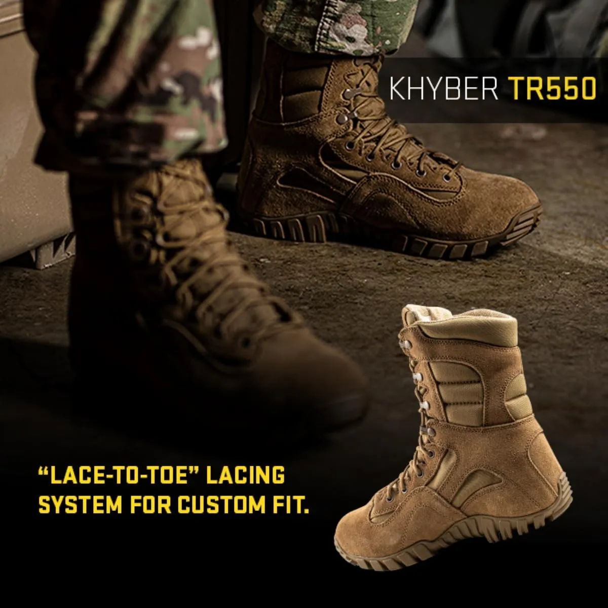 TACTICAL RESEARCH Khyber TR550 8” Army OCP ACU Lightweight Hot Weather Mountain Hybrid Combat Boots For Men - Coyote Brown Cattlehide Leather and Nylon Military Boots
