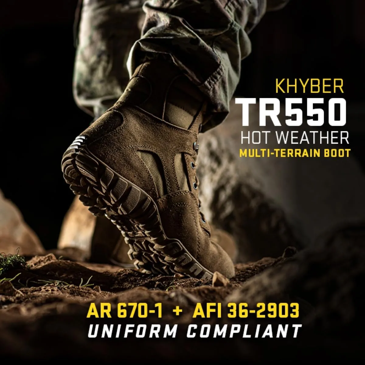 TACTICAL RESEARCH Khyber TR550 8” Army OCP ACU Lightweight Hot Weather Mountain Hybrid Combat Boots For Men - Coyote Brown Cattlehide Leather and Nylon Military Boots