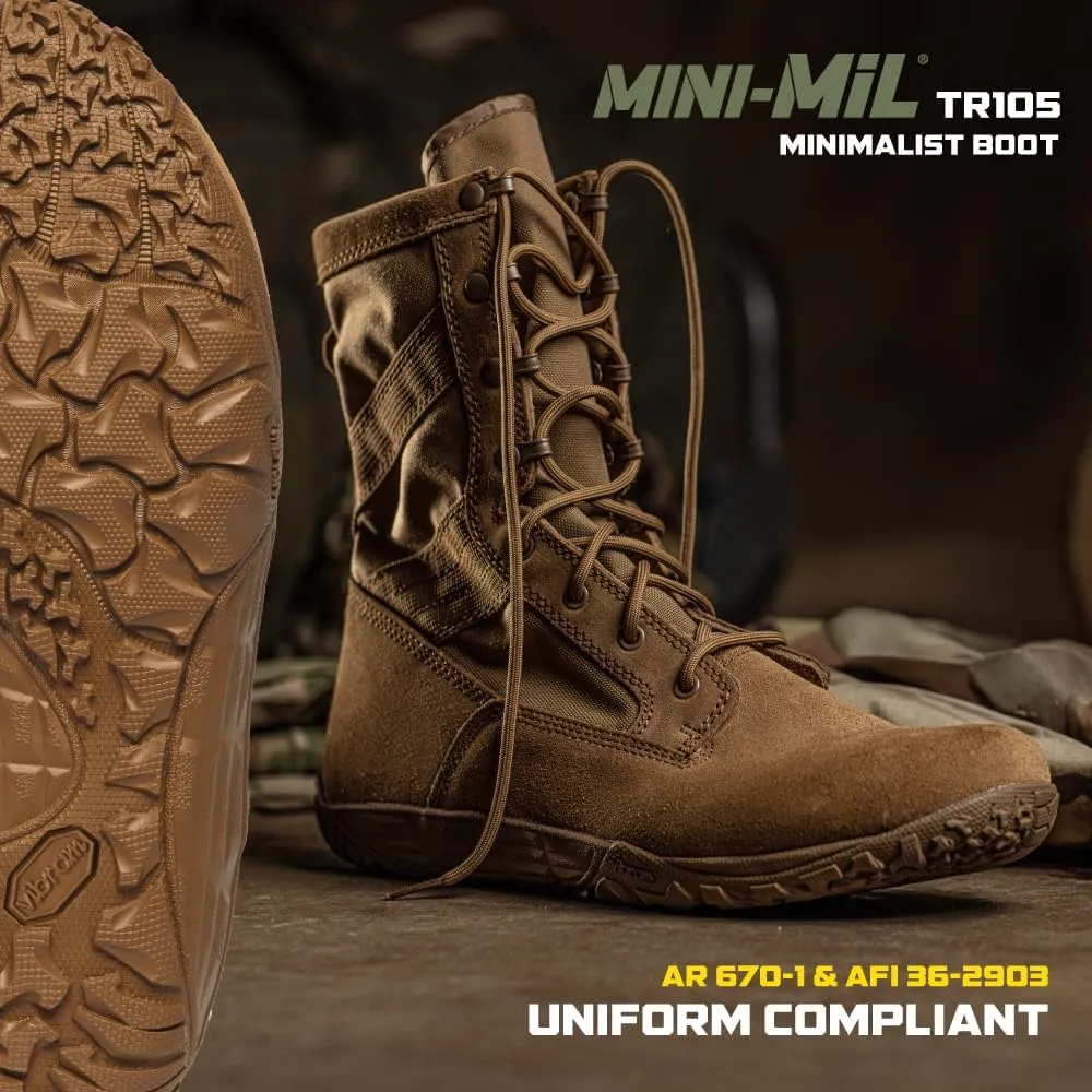 Tactical Research Mini-Mil TR105 8" Tactical Boots for Men - Minimalist Army/Air Force OCP ACU Coyote Brown Leather with Low Drop and Slip-Resistant Vibram Tarsus Outsole