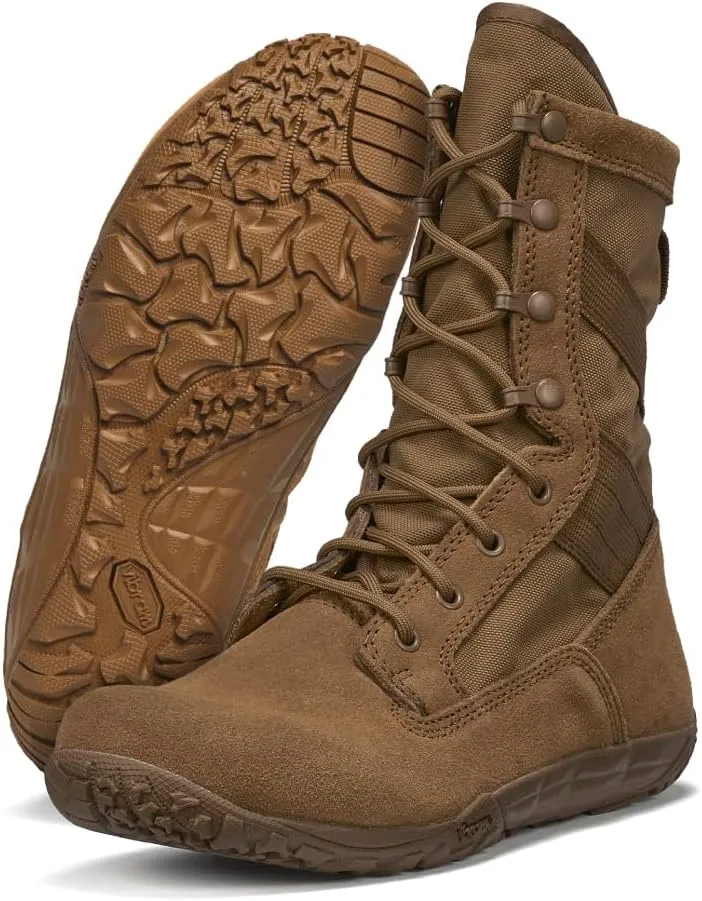 Tactical Research Mini-Mil TR105 8" Tactical Boots for Men - Minimalist Army/Air Force OCP ACU Coyote Brown Leather with Low Drop and Slip-Resistant Vibram Tarsus Outsole
