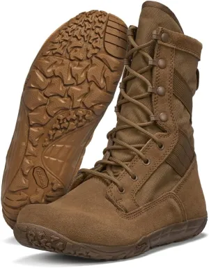 Tactical Research Mini-Mil TR105 8" Tactical Boots for Men - Minimalist Army/Air Force OCP ACU Coyote Brown Leather with Low Drop and Slip-Resistant Vibram Tarsus Outsole