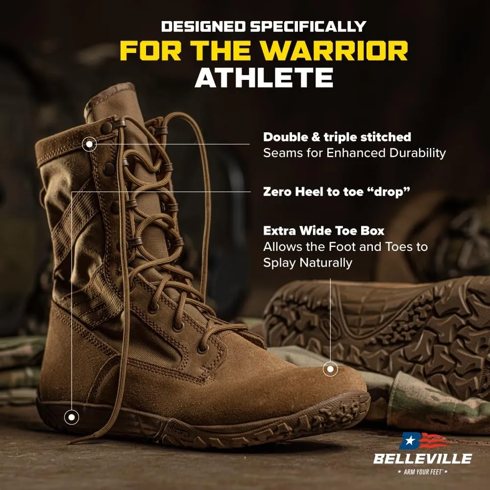 Tactical Research Mini-Mil TR105 8" Tactical Boots for Men - Minimalist Army/Air Force OCP ACU Coyote Brown Leather with Low Drop and Slip-Resistant Vibram Tarsus Outsole