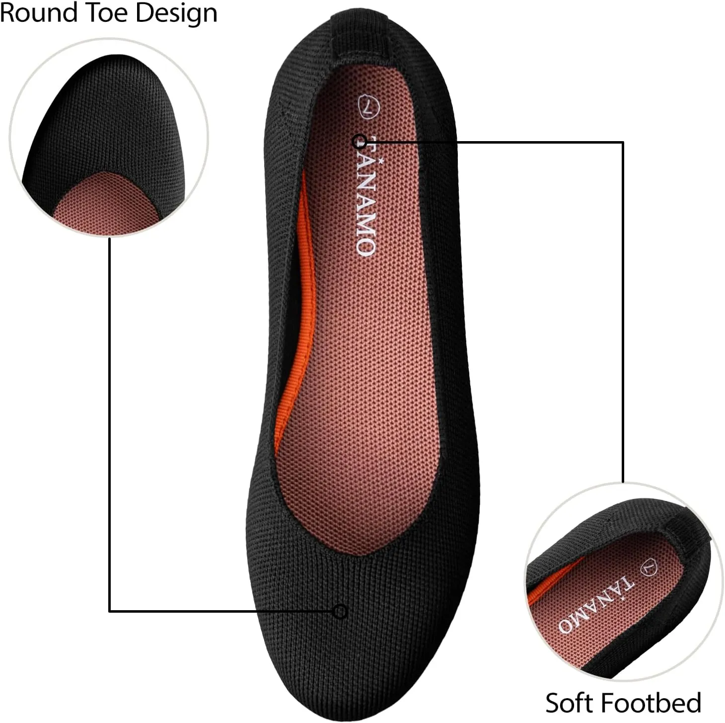 Tanamo Women's Flat Ballet Shoes Knit Flat Shoes for Women Round Toe Slip on Women Flats for Dressy Casual Office Work Wedding Comfort Soft