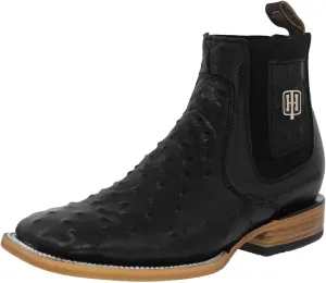 Texas Legacy Mens Black Chelsea Boots Ostrich Print Leather Western Dress Square Toe