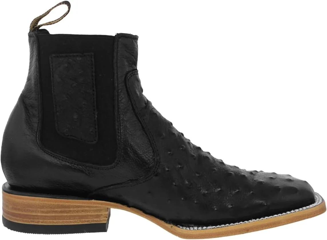 Texas Legacy Mens Black Chelsea Boots Ostrich Print Leather Western Dress Square Toe