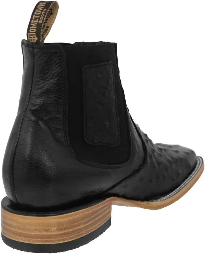 Texas Legacy Mens Black Chelsea Boots Ostrich Print Leather Western Dress Square Toe