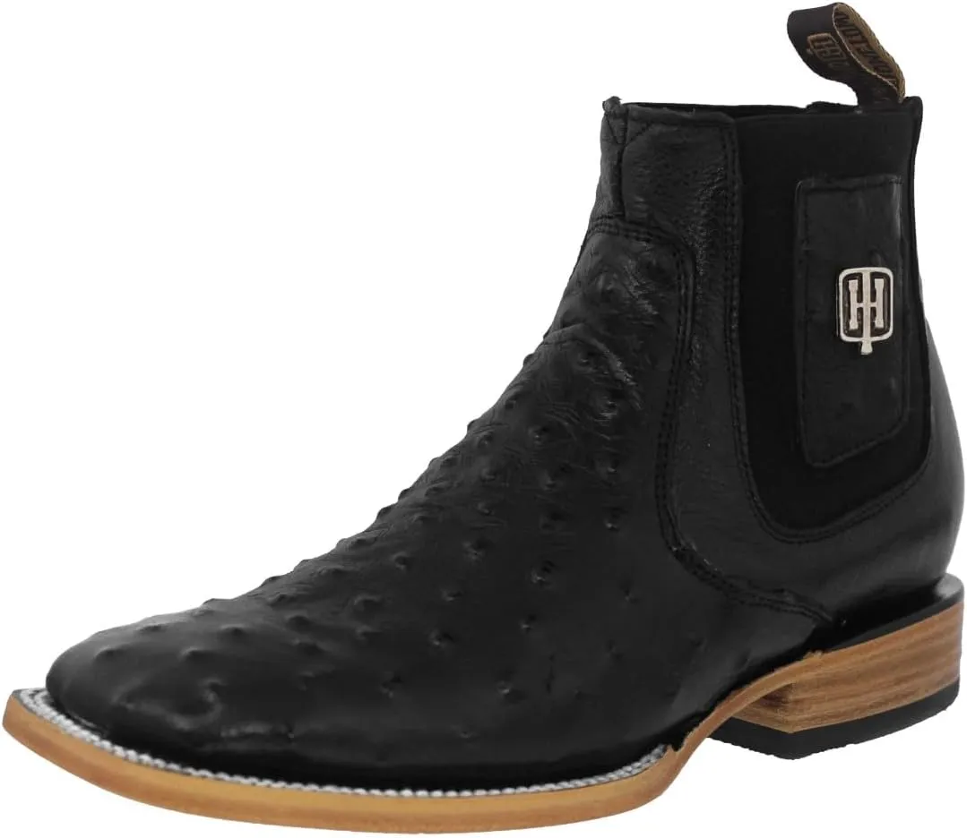 Texas Legacy Mens Black Chelsea Boots Ostrich Print Leather Western Dress Square Toe