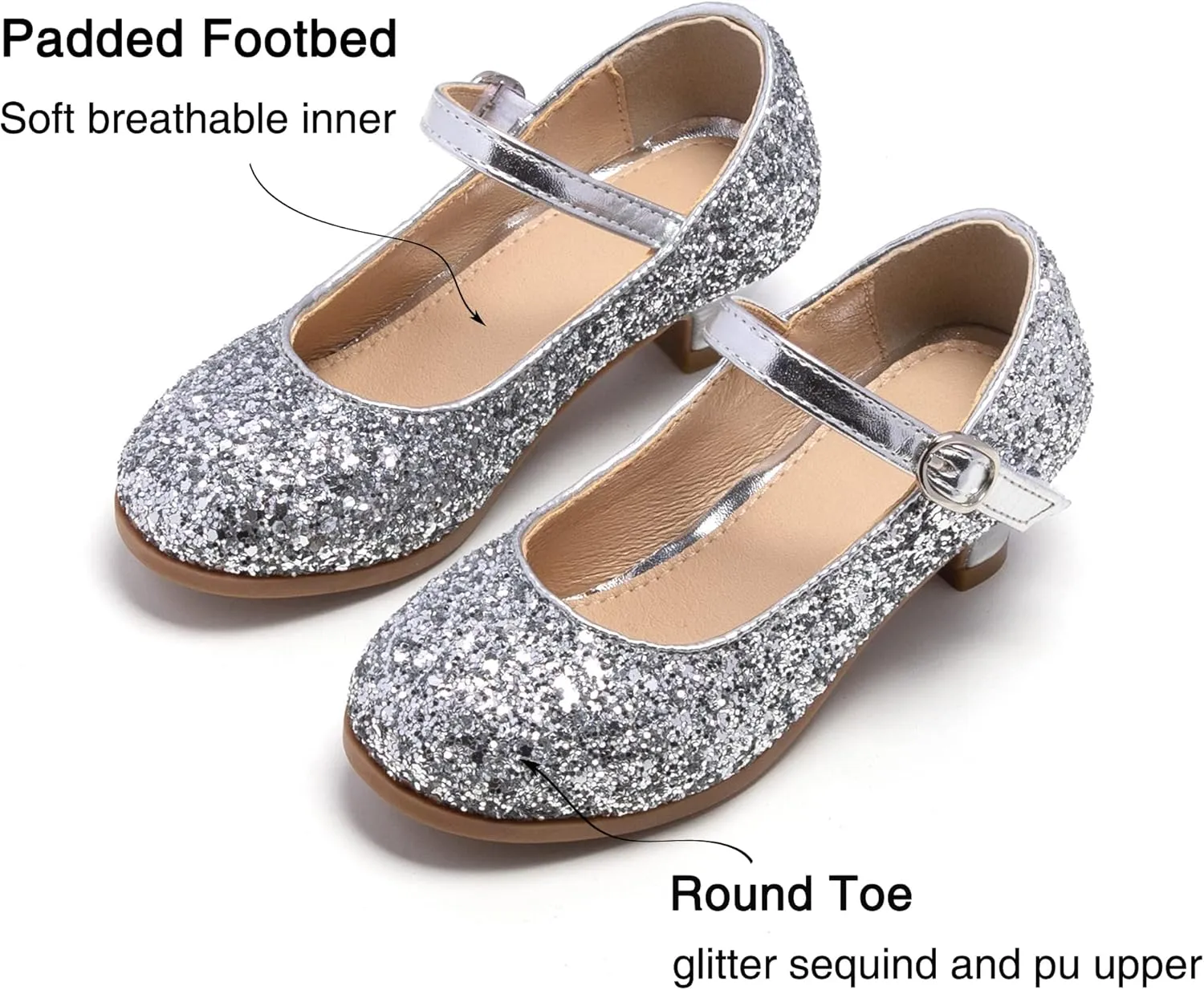THEE BRON Girls Dress Shoes Mary Jane Heels Princess Wedding Party Pumps