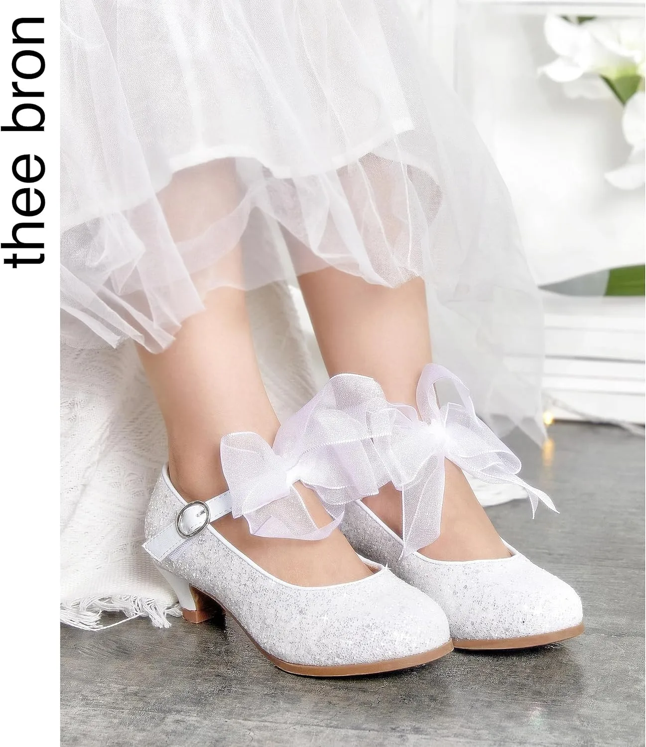 THEE BRON Girls Dress Shoes Mary Jane Heels Princess Wedding Party Pumps