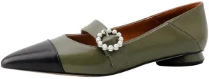 TinaCus Women's Cap-Toe Soft Leather Handmade Pearls Buckle Comfort Mary Jane Flats Shoes