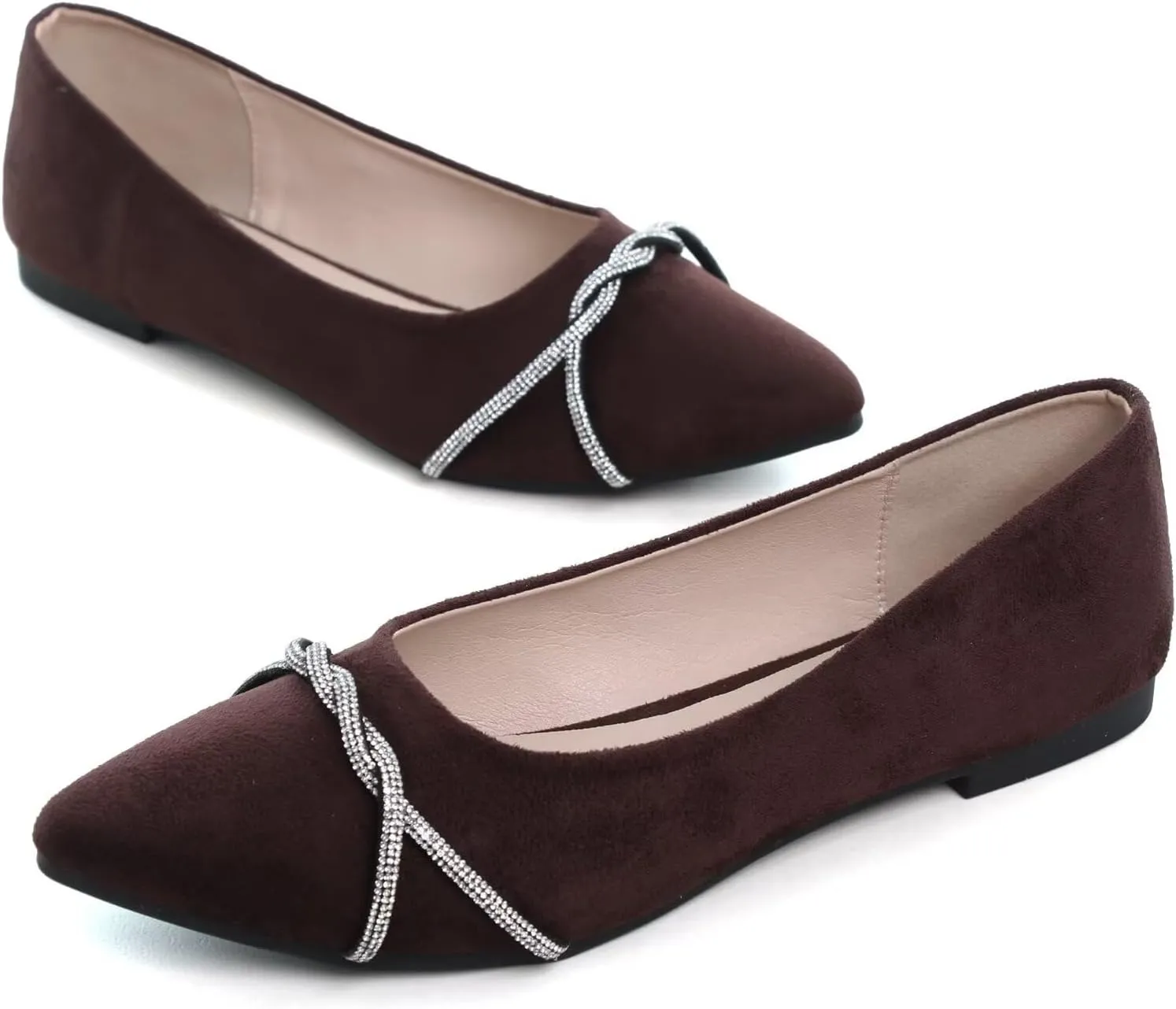 TN TANGNEST Womens Casual Flats Fashion Chain Pointed Toe Ballet Flats Rhinestone Flats Comfort Slip On Dress Shoes