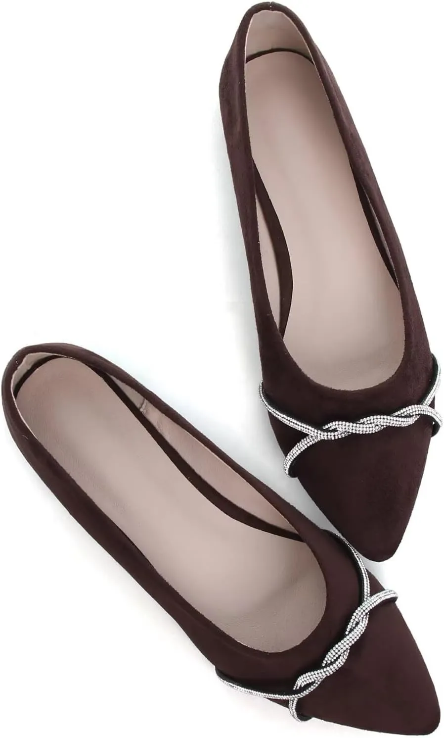 TN TANGNEST Womens Casual Flats Fashion Chain Pointed Toe Ballet Flats Rhinestone Flats Comfort Slip On Dress Shoes