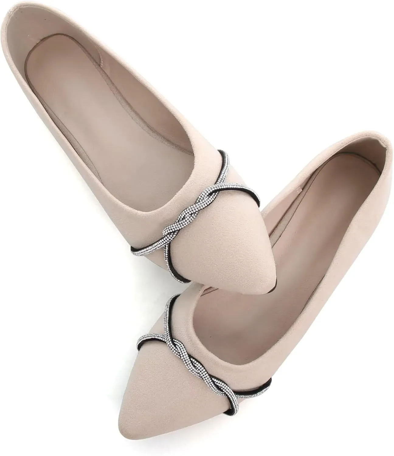 TN TANGNEST Womens Casual Flats Fashion Chain Pointed Toe Ballet Flats Rhinestone Flats Comfort Slip On Dress Shoes