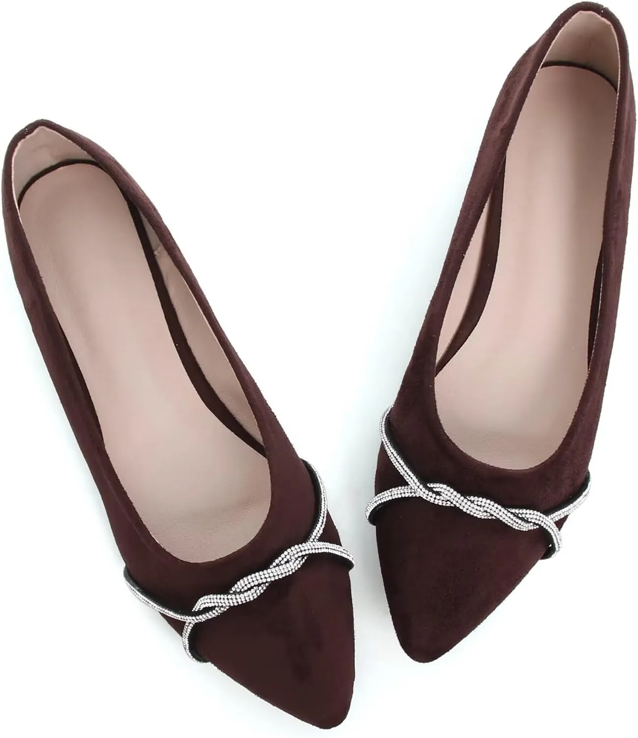 TN TANGNEST Womens Casual Flats Fashion Chain Pointed Toe Ballet Flats Rhinestone Flats Comfort Slip On Dress Shoes