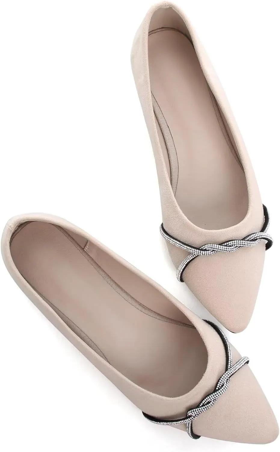 TN TANGNEST Womens Casual Flats Fashion Chain Pointed Toe Ballet Flats Rhinestone Flats Comfort Slip On Dress Shoes
