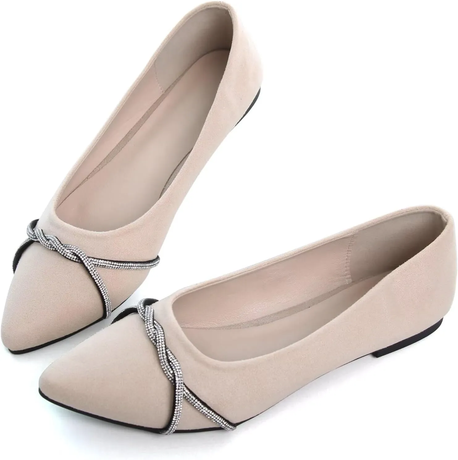 TN TANGNEST Womens Casual Flats Fashion Chain Pointed Toe Ballet Flats Rhinestone Flats Comfort Slip On Dress Shoes