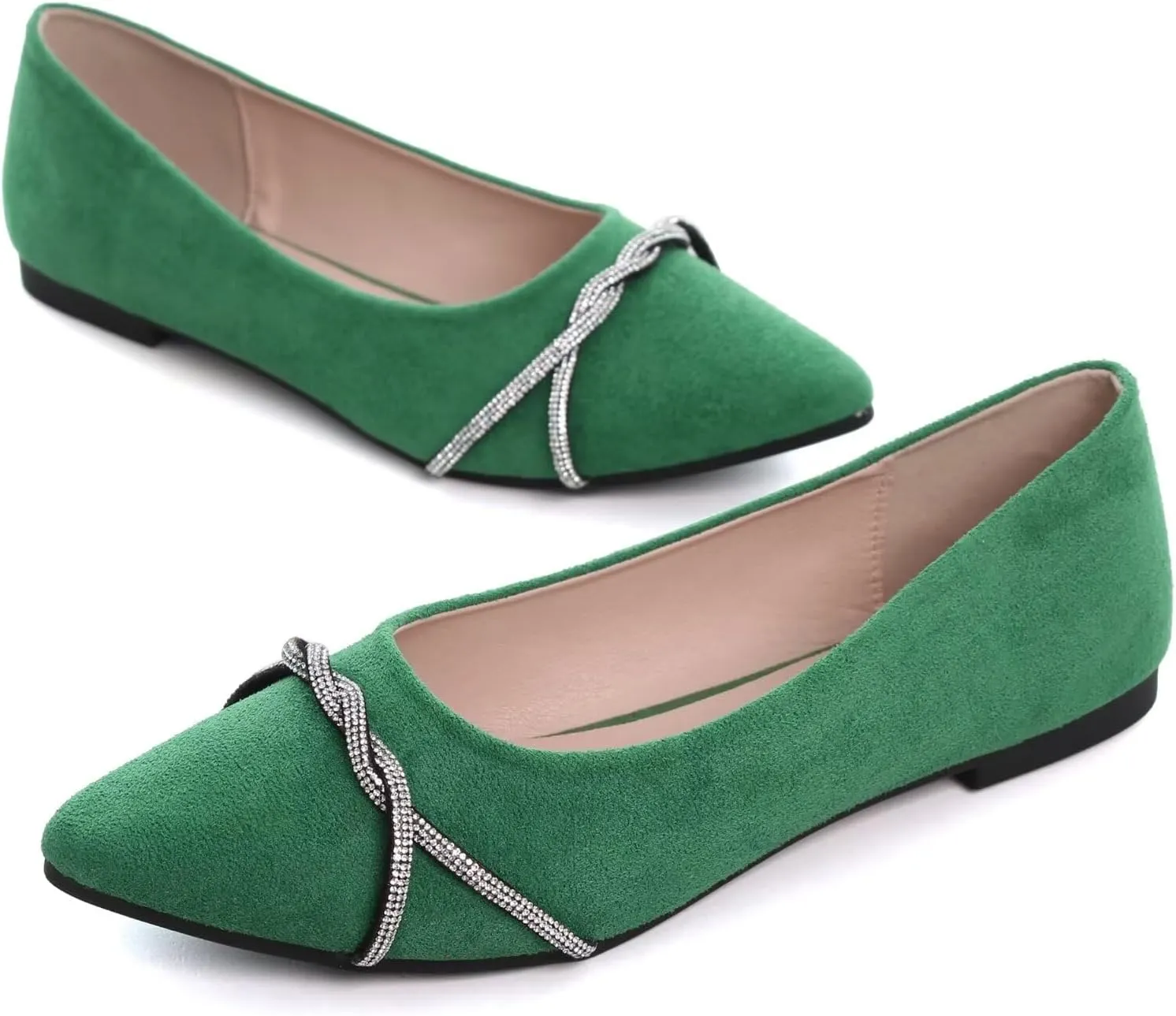 TN TANGNEST Womens Casual Flats Fashion Chain Pointed Toe Ballet Flats Rhinestone Flats Comfort Slip On Dress Shoes