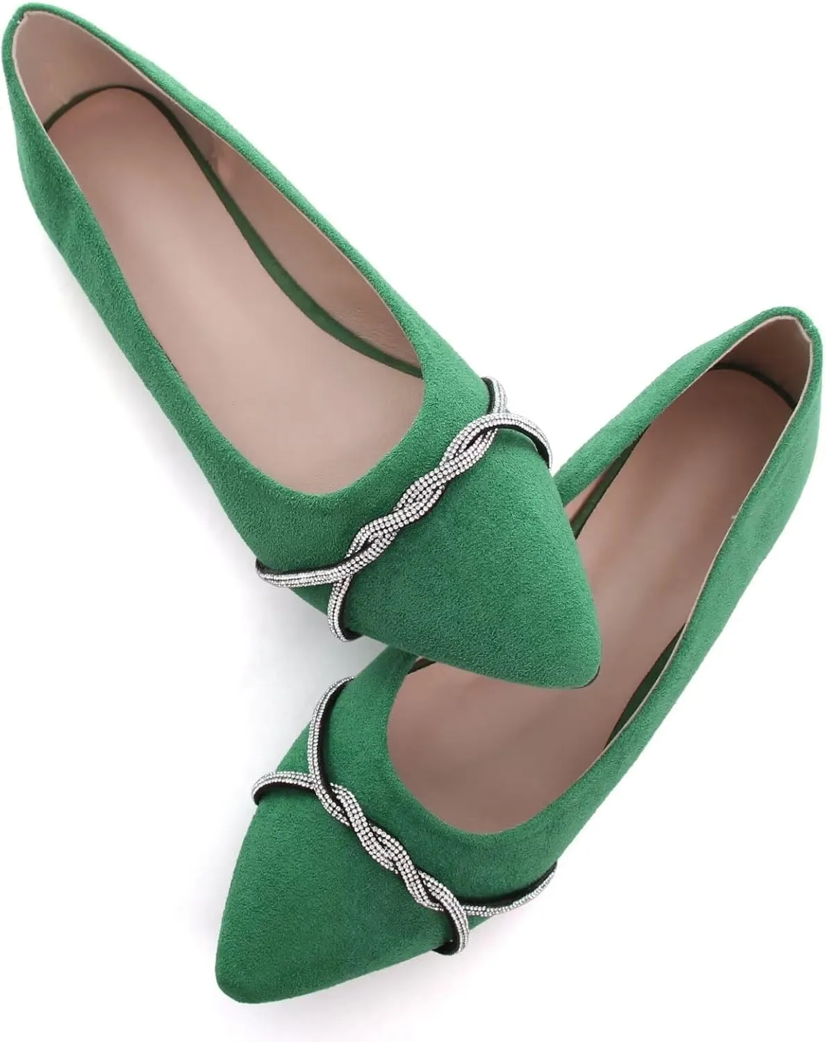 TN TANGNEST Womens Casual Flats Fashion Chain Pointed Toe Ballet Flats Rhinestone Flats Comfort Slip On Dress Shoes