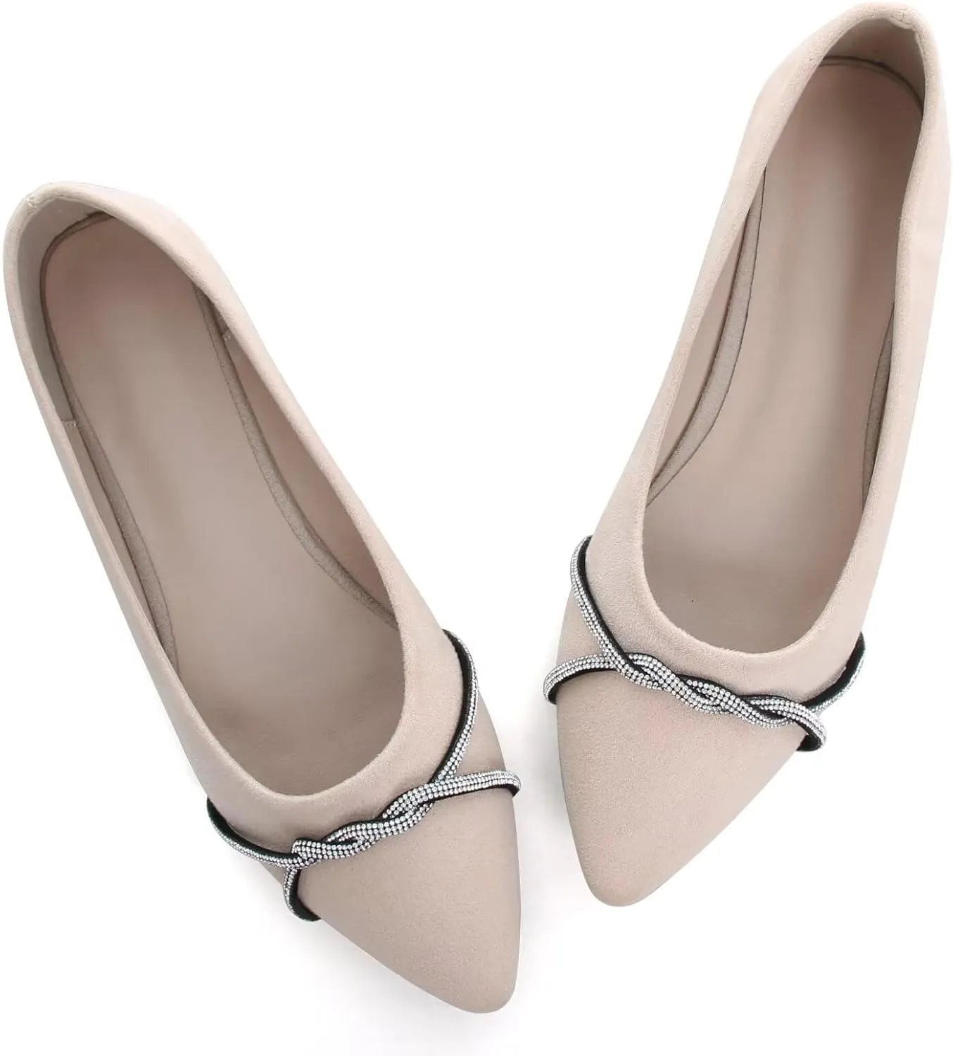 TN TANGNEST Womens Casual Flats Fashion Chain Pointed Toe Ballet Flats Rhinestone Flats Comfort Slip On Dress Shoes