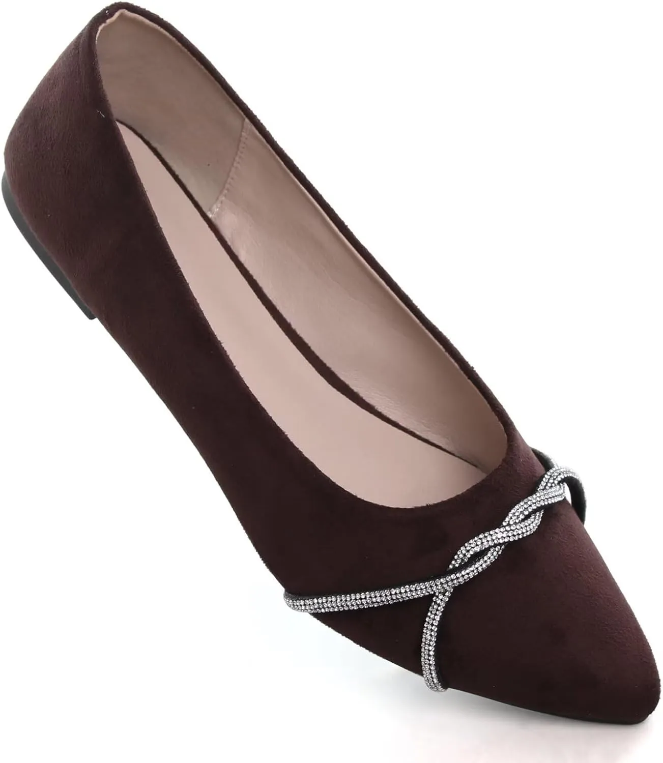 TN TANGNEST Womens Casual Flats Fashion Chain Pointed Toe Ballet Flats Rhinestone Flats Comfort Slip On Dress Shoes