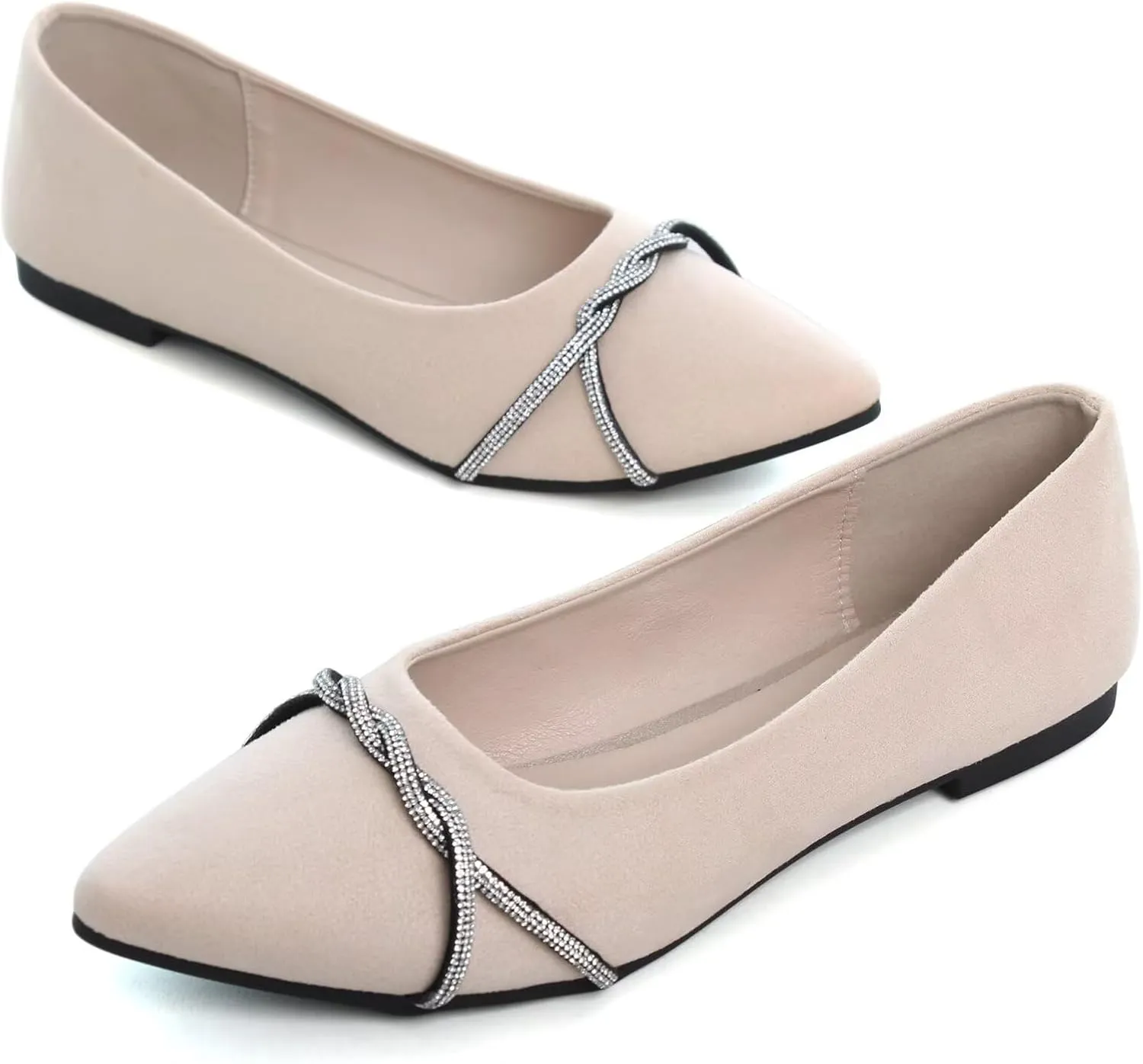 TN TANGNEST Womens Casual Flats Fashion Chain Pointed Toe Ballet Flats Rhinestone Flats Comfort Slip On Dress Shoes
