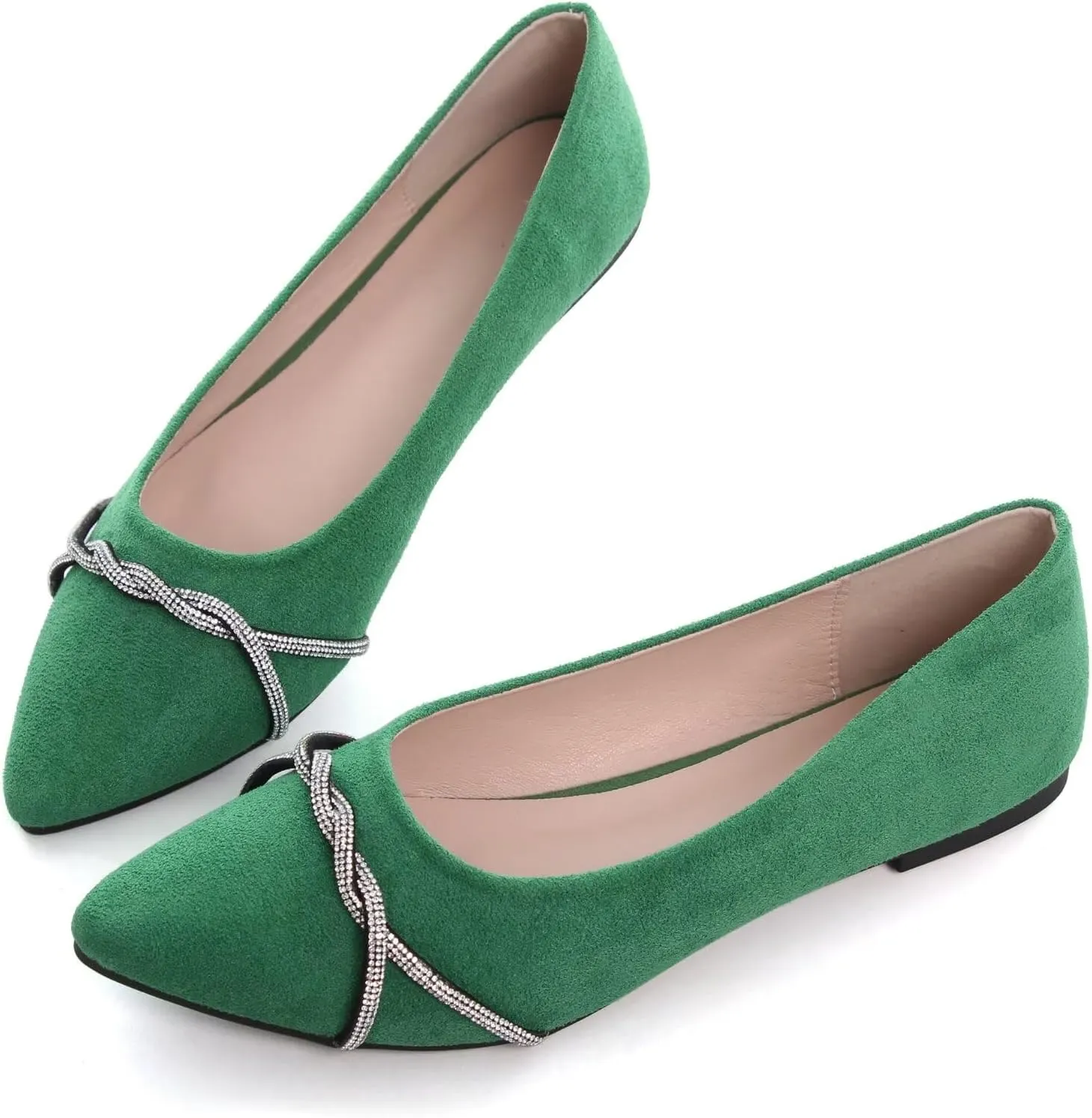 TN TANGNEST Womens Casual Flats Fashion Chain Pointed Toe Ballet Flats Rhinestone Flats Comfort Slip On Dress Shoes
