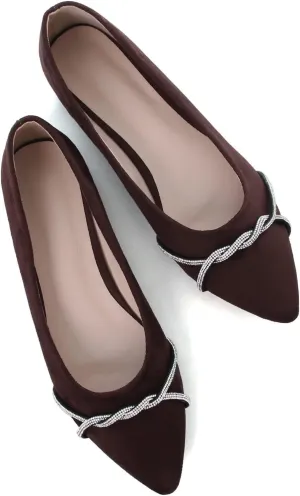 TN TANGNEST Womens Casual Flats Fashion Chain Pointed Toe Ballet Flats Rhinestone Flats Comfort Slip On Dress Shoes