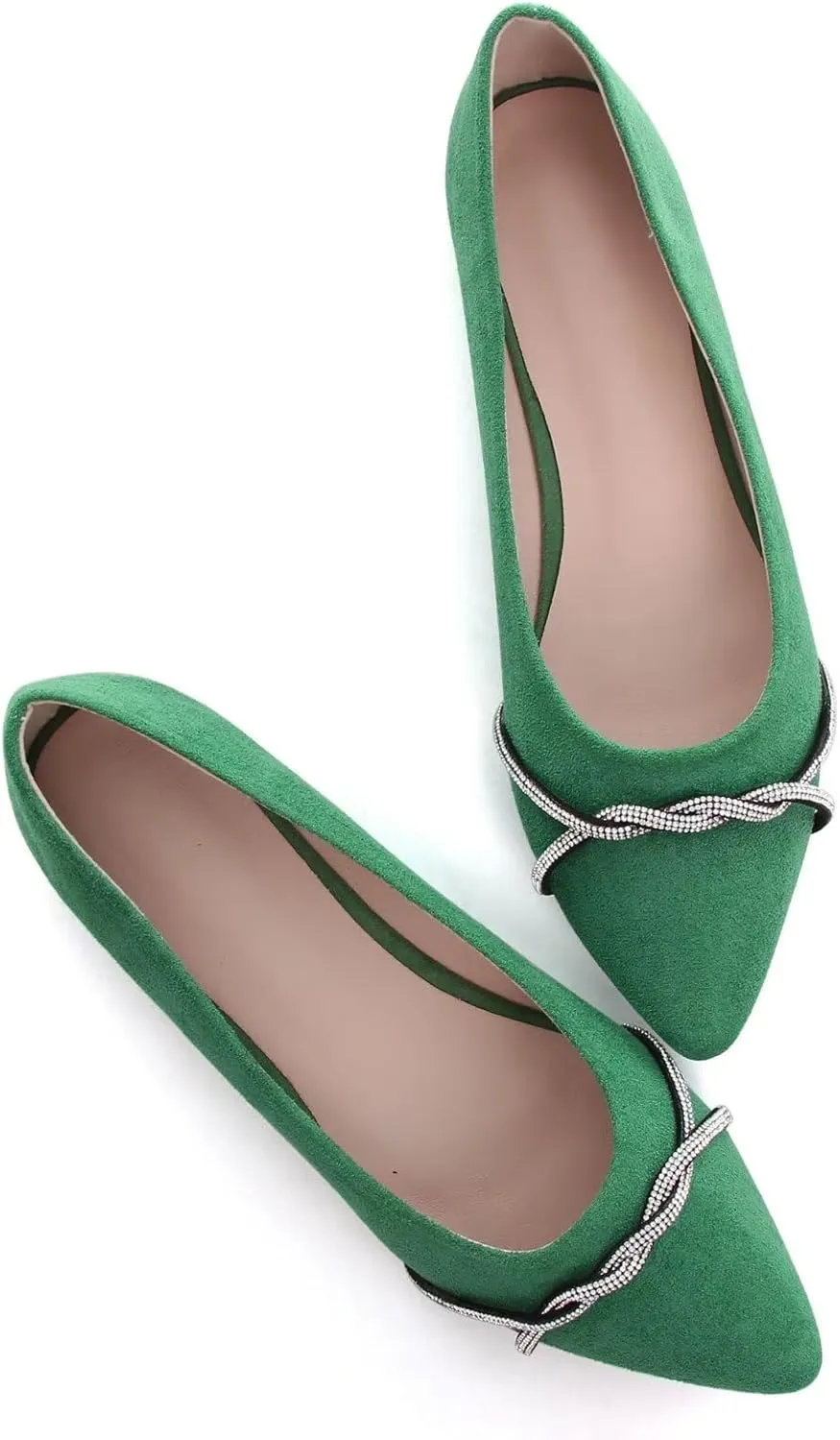 TN TANGNEST Womens Casual Flats Fashion Chain Pointed Toe Ballet Flats Rhinestone Flats Comfort Slip On Dress Shoes