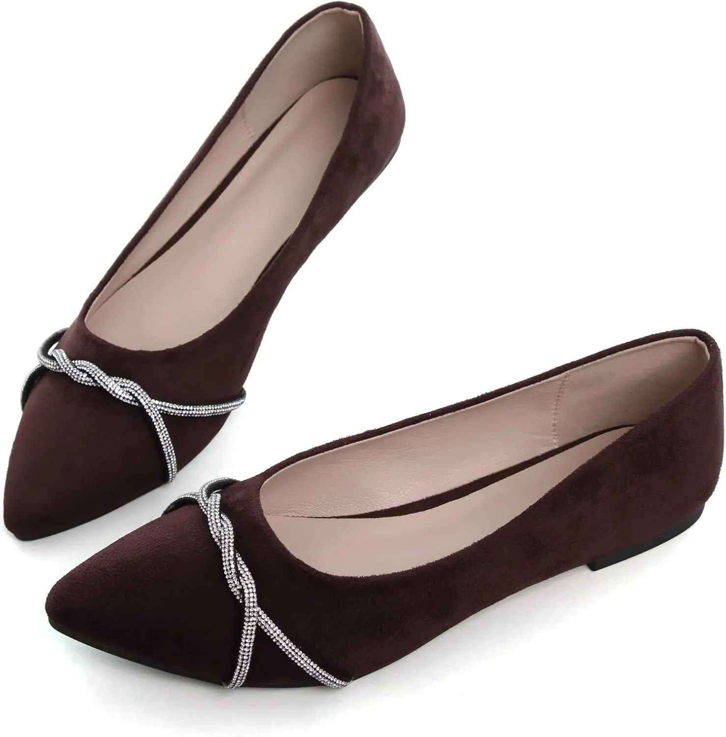 TN TANGNEST Womens Casual Flats Fashion Chain Pointed Toe Ballet Flats Rhinestone Flats Comfort Slip On Dress Shoes