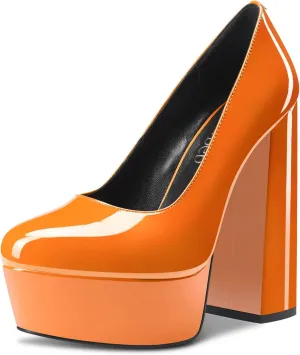 TNYNFBEB Women Chunky Block High Platform Heel Round Toe Pumps Slip-on Prom Basic Classic 5.5 Inches Heels