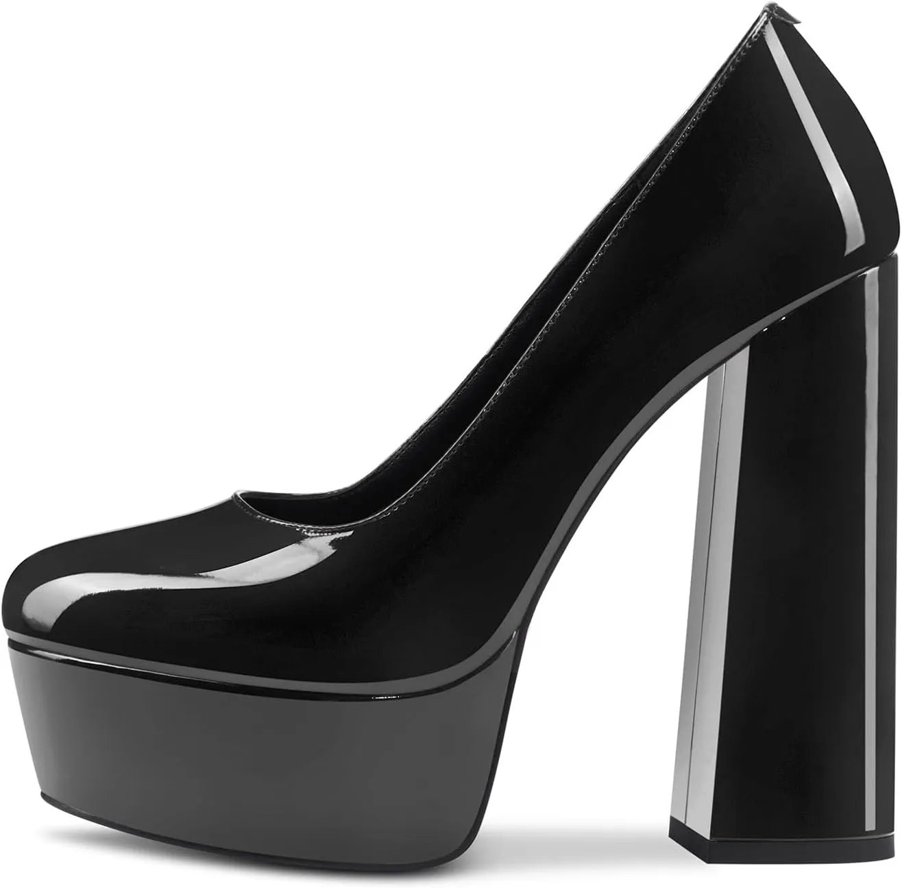 TNYNFBEB Women Chunky Block High Platform Heel Round Toe Pumps Slip-on Prom Basic Classic 5.5 Inches Heels