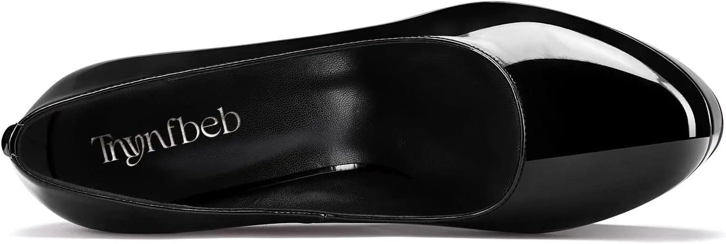 TNYNFBEB Women Chunky Block High Platform Heel Round Toe Pumps Slip-on Prom Basic Classic 5.5 Inches Heels