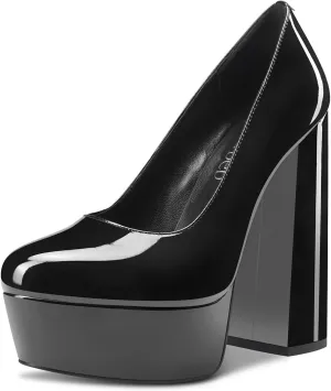 TNYNFBEB Women Chunky Block High Platform Heel Round Toe Pumps Slip-on Prom Basic Classic 5.5 Inches Heels