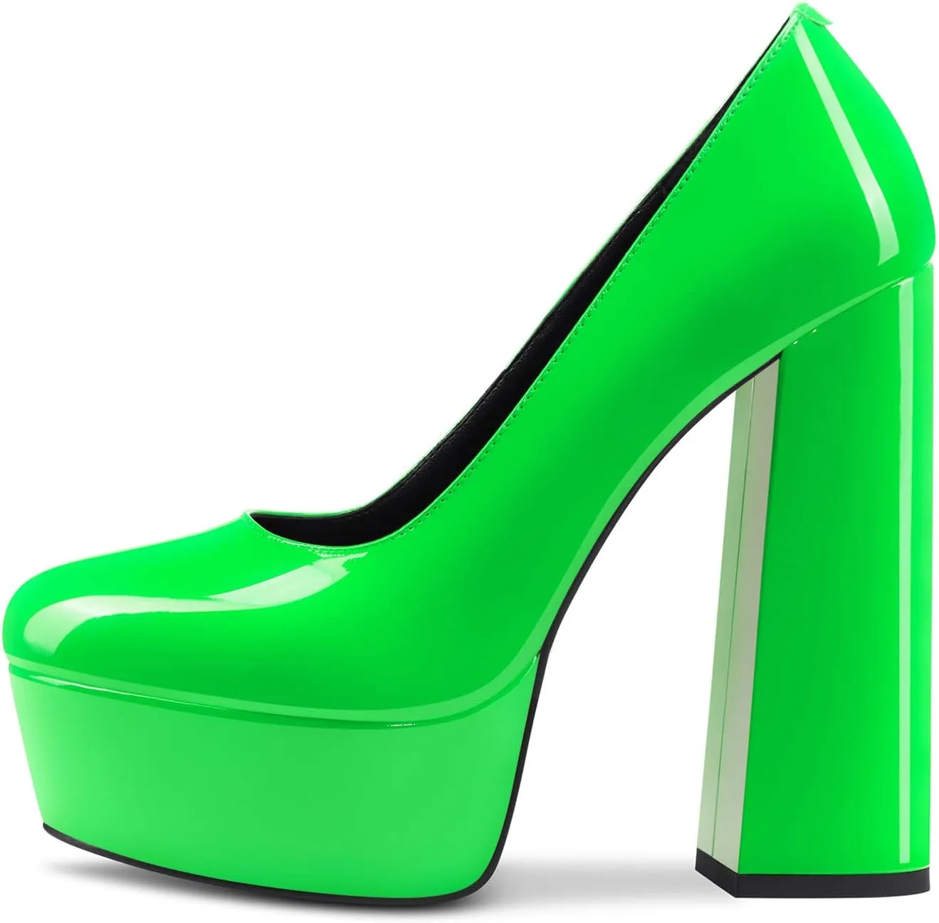 TNYNFBEB Women Chunky Block High Platform Heel Round Toe Pumps Slip-on Prom Basic Classic 5.5 Inches Heels