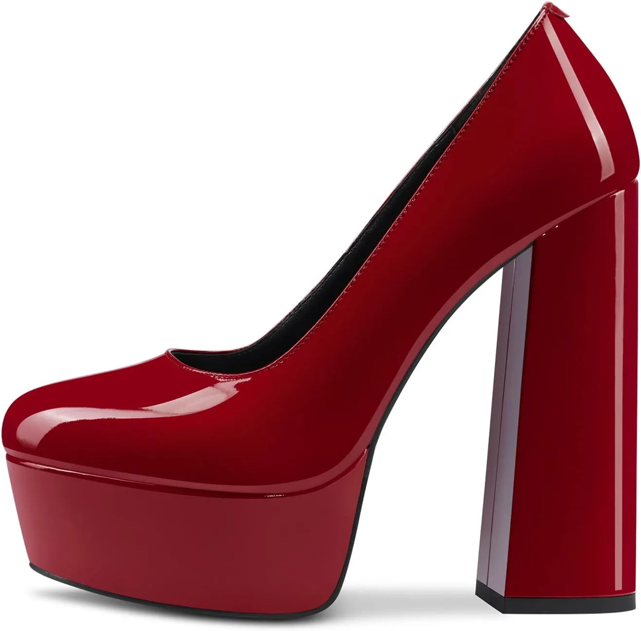 TNYNFBEB Women Chunky Block High Platform Heel Round Toe Pumps Slip-on Prom Basic Classic 5.5 Inches Heels