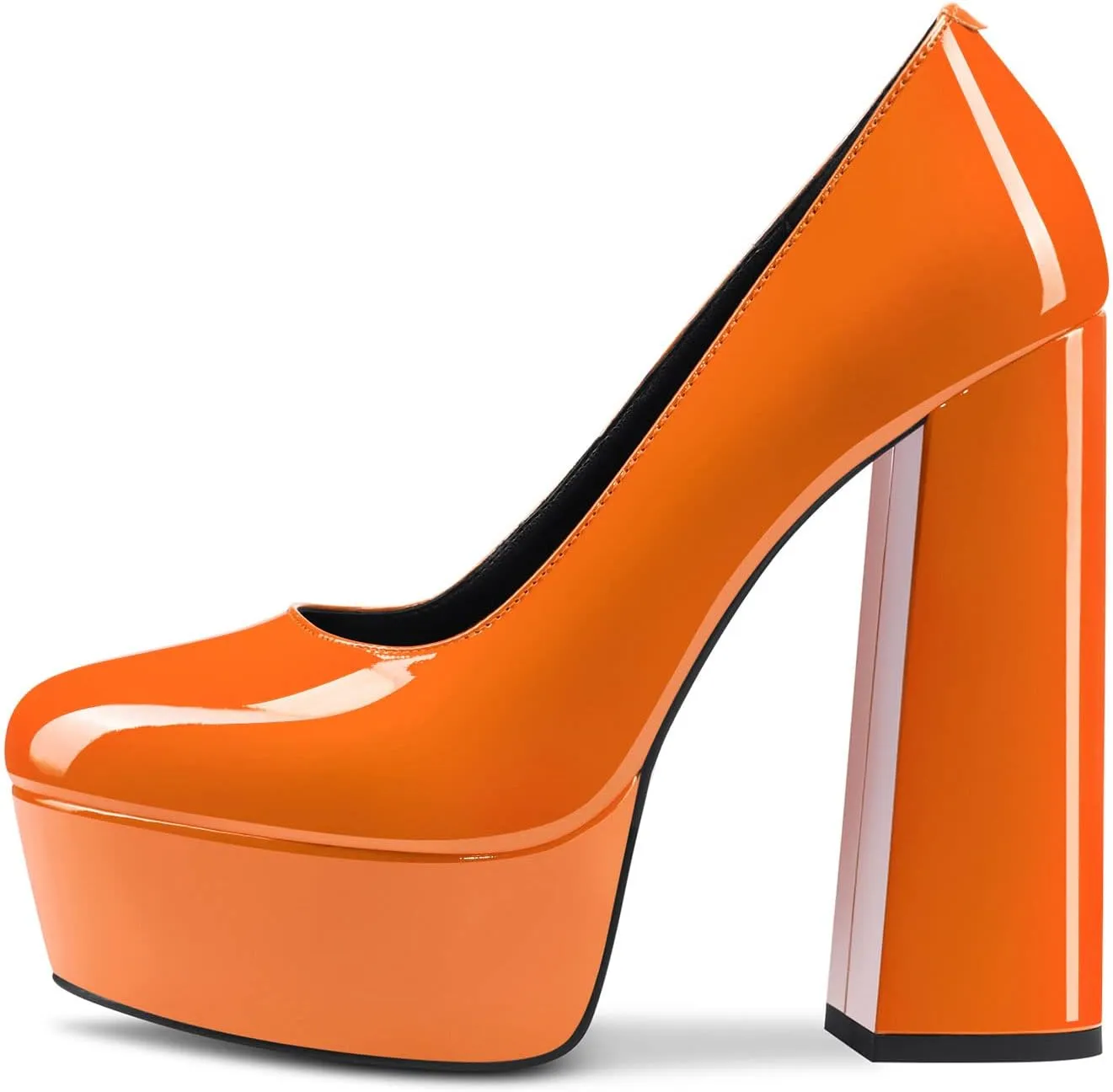 TNYNFBEB Women Chunky Block High Platform Heel Round Toe Pumps Slip-on Prom Basic Classic 5.5 Inches Heels