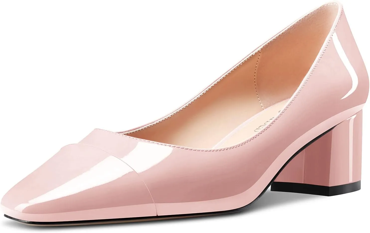 TNYNFBEB Women Chunky Block Mid Heel Close Square Toe Pumps Slip-on Patchwork Wedding Party Basic Classic 2.0 Inches Heels