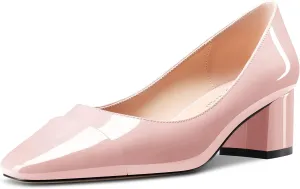 TNYNFBEB Women Chunky Block Mid Heel Close Square Toe Pumps Slip-on Patchwork Wedding Party Basic Classic 2.0 Inches Heels