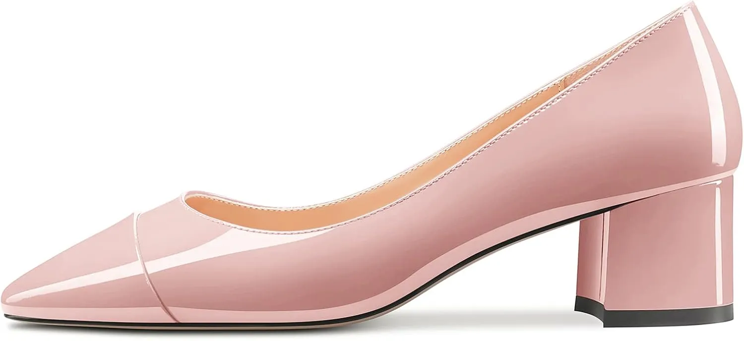 TNYNFBEB Women Chunky Block Mid Heel Close Square Toe Pumps Slip-on Patchwork Wedding Party Basic Classic 2.0 Inches Heels