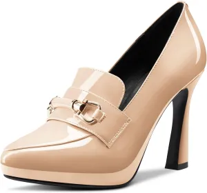TNYNFBEB Womens Chunky Block High Heel Close Pointed Toe Pumps Slip-on Metal Chain Prom Basic Classic 3.9 Inches Heels