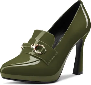 TNYNFBEB Womens Chunky Block High Heel Close Pointed Toe Pumps Slip-on Metal Chain Prom Basic Classic 3.9 Inches Heels
