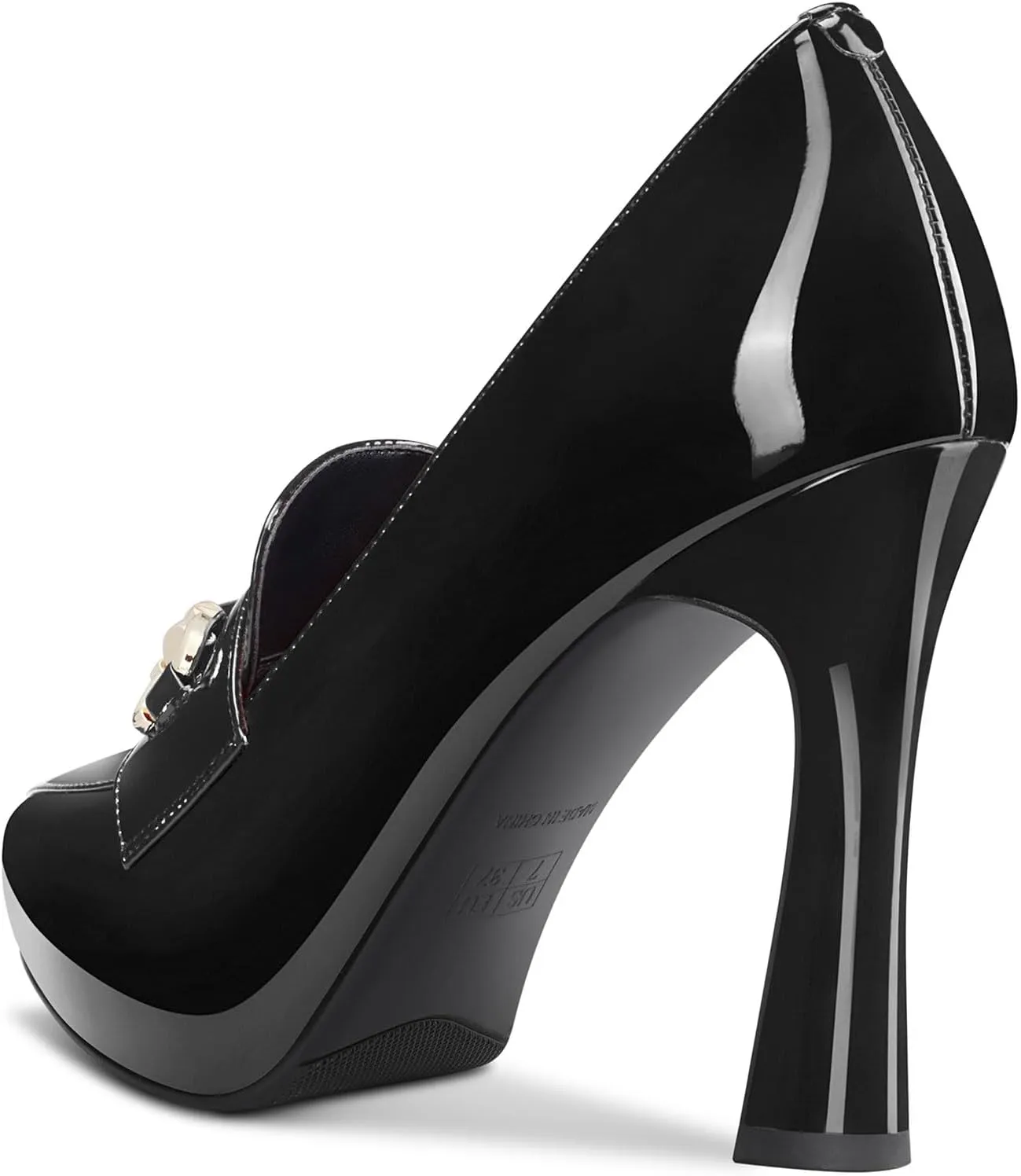 TNYNFBEB Womens Chunky Block High Heel Close Pointed Toe Pumps Slip-on Metal Chain Prom Basic Classic 3.9 Inches Heels