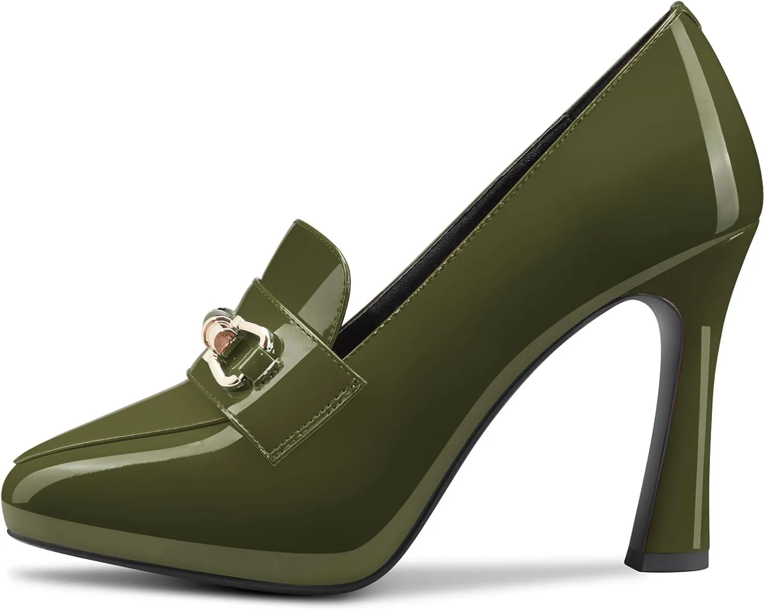 TNYNFBEB Womens Chunky Block High Heel Close Pointed Toe Pumps Slip-on Metal Chain Prom Basic Classic 3.9 Inches Heels