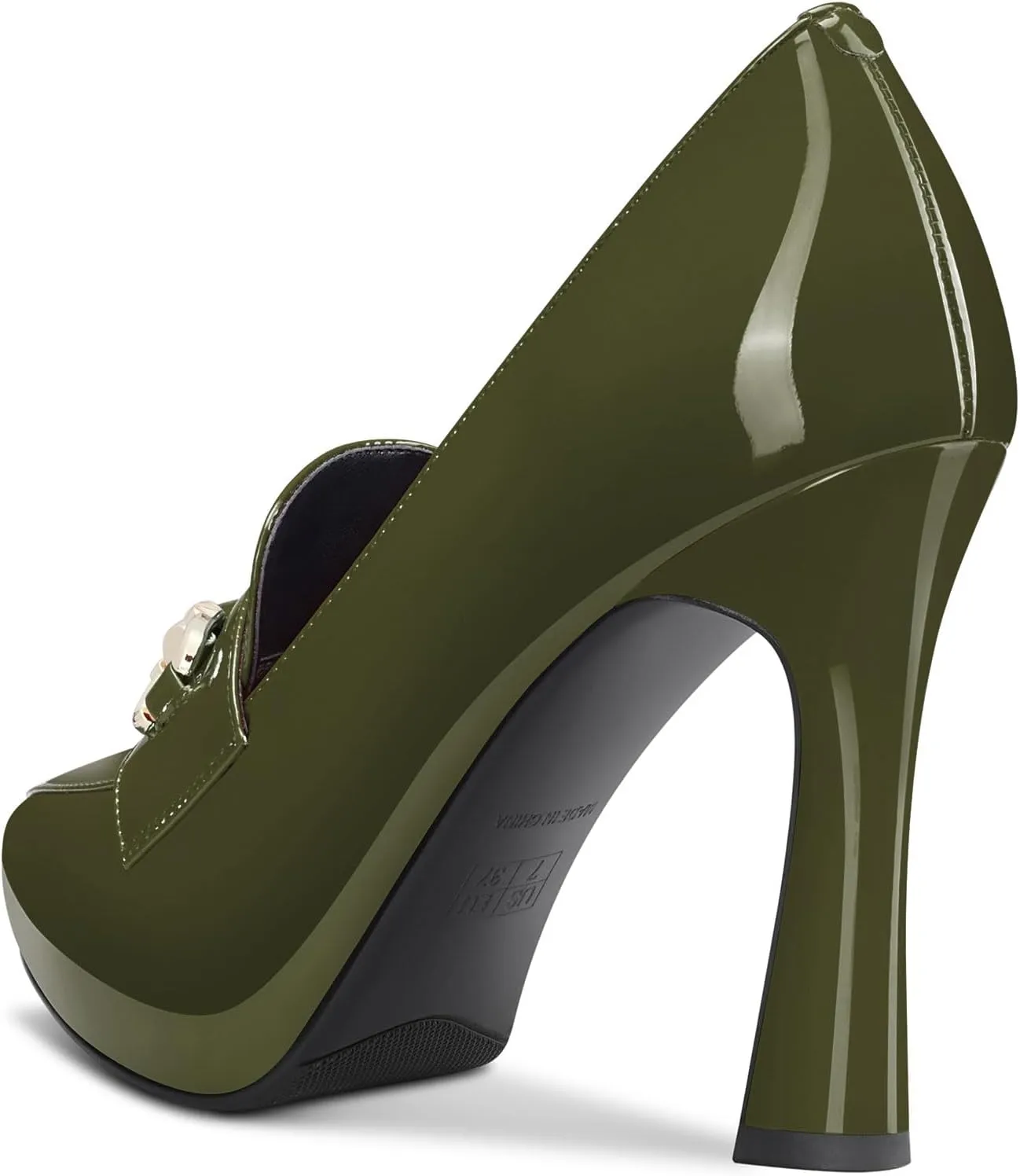 TNYNFBEB Womens Chunky Block High Heel Close Pointed Toe Pumps Slip-on Metal Chain Prom Basic Classic 3.9 Inches Heels