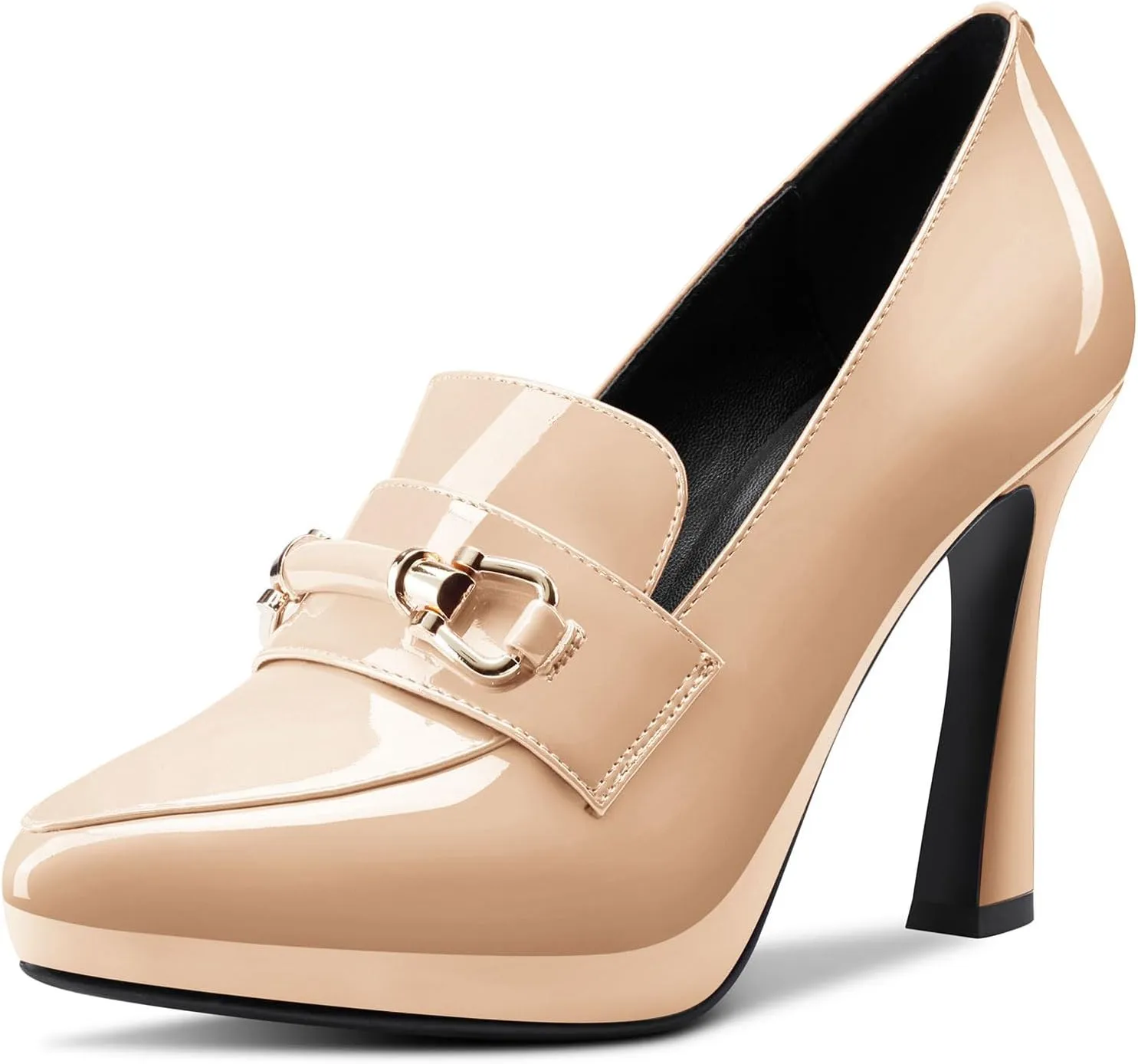 TNYNFBEB Womens Chunky Block High Heel Close Pointed Toe Pumps Slip-on Metal Chain Prom Basic Classic 3.9 Inches Heels