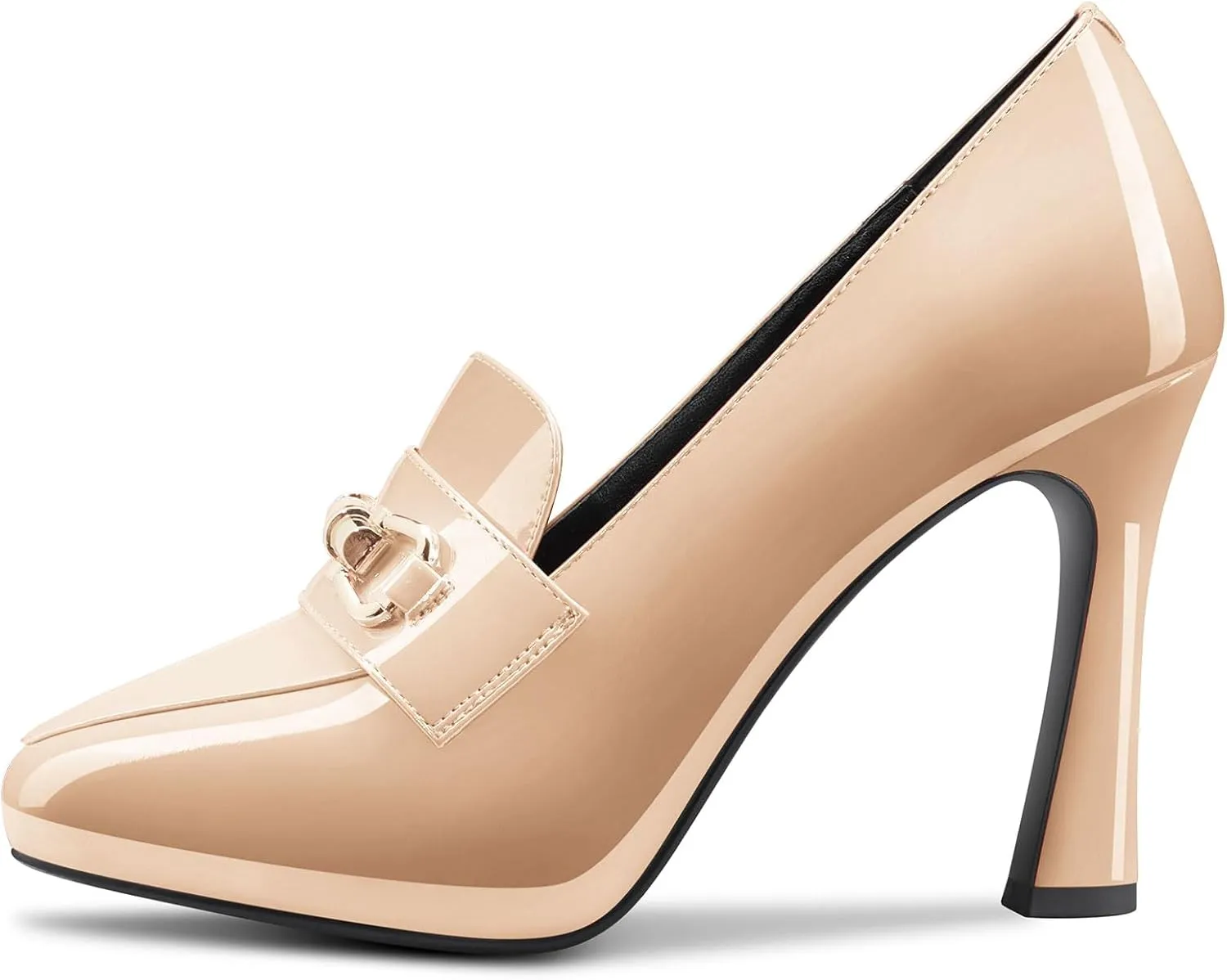 TNYNFBEB Womens Chunky Block High Heel Close Pointed Toe Pumps Slip-on Metal Chain Prom Basic Classic 3.9 Inches Heels