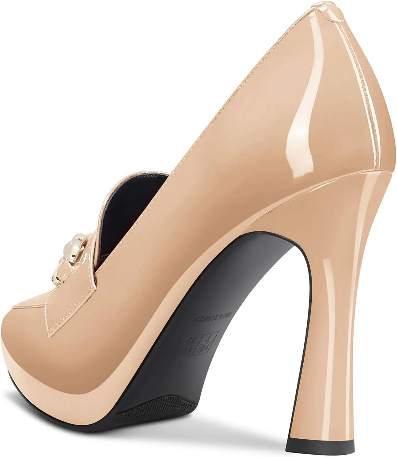 TNYNFBEB Womens Chunky Block High Heel Close Pointed Toe Pumps Slip-on Metal Chain Prom Basic Classic 3.9 Inches Heels